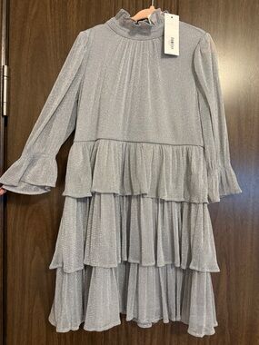Janie and Jack Silver Metallic Ruffle Tiered Dress